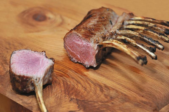 Double Rack of Frenched Spring Lamb Chops (16/18oz per rack) (All natural , Free Range Grass Fed, Antibiotic and Hormone Free.)